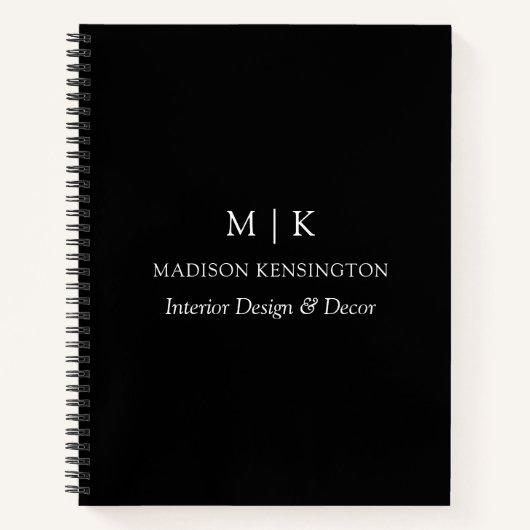 ミニマルなモノグラムまたはロゴの追加ビジネスブラック ノートブック (正面)