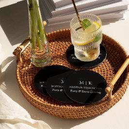 ミニマルなモノグラムまたはロゴの追加ビジネスブラック ラウンドペーパーコースター