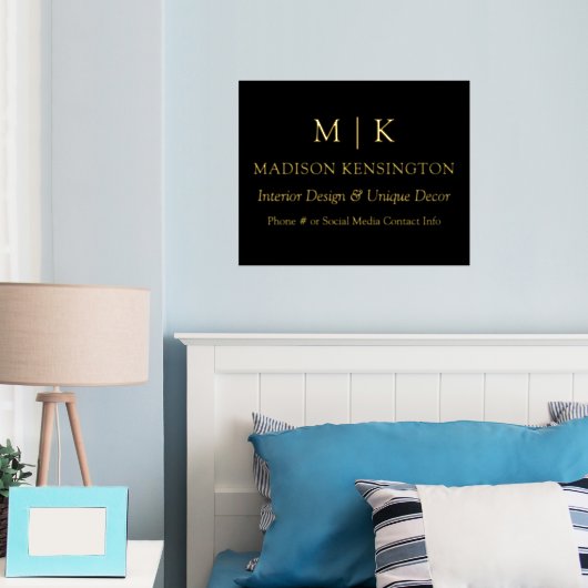 ミニマルなモノグラムまたはロゴの追加ビジネス金ゴールド 箔ポスター (インサイチュ (寝室))