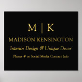 ミニマルなモノグラムまたはロゴの追加ビジネス金ゴールド 箔ポスター (正面)