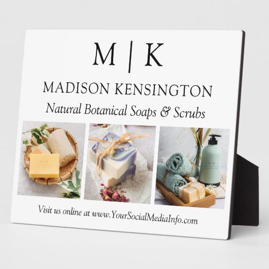 ミニマルなモノグラムまたはロゴの追加ビジネス3枚の写真 フォトプラーク (側面)