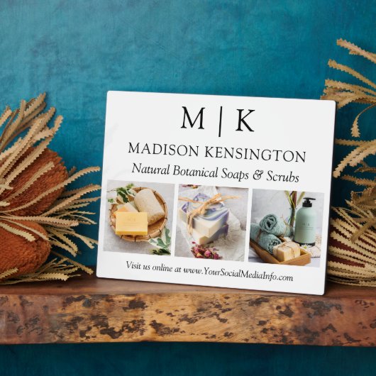 ミニマルなモノグラムまたはロゴの追加ビジネス3枚の写真 フォトプラーク (側面)