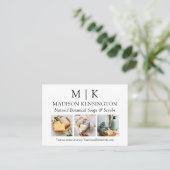 ミニマルなモノグラムまたはロゴの追加ビジネス3枚の写真 名刺 (スタンド正面)