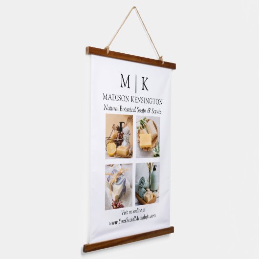 ミニマルなモノグラムまたはロゴの追加ビジネス4枚の写真 吊り下げ型タペストリー (傾斜あり)