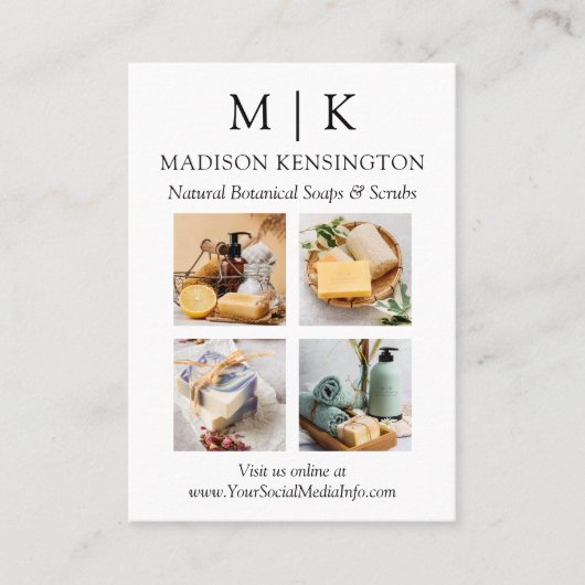 ミニマルなモノグラムまたはロゴの追加ビジネス4枚の写真 名刺 (正面)