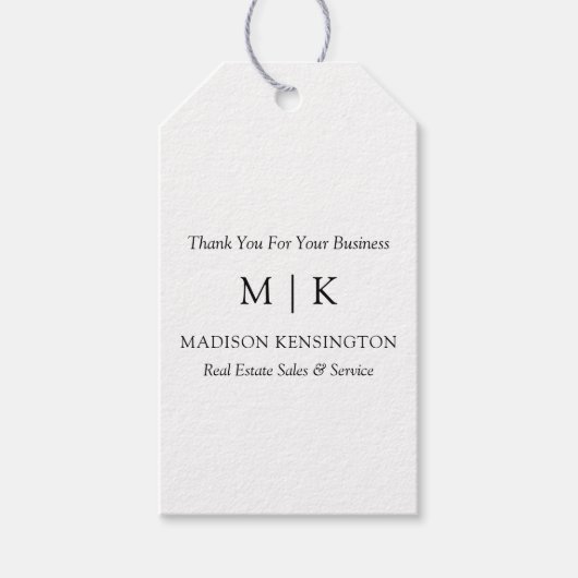 ミニマルなモノグラムまたはロゴの追加ビジネス ギフトタグ (正面)