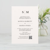 ミニマルなモノグラムアイボリー写真結婚QRコード 招待状 (スタンド正面)