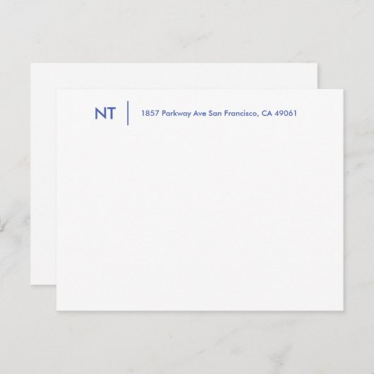 ミニマルなモノグラムイニシャルアドレスNavy Blue ノートカード (正面/裏面)
