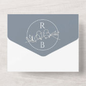 ミニマルなモノグラムダスティブルー結婚ズ オールインワン招待状 (裏面)