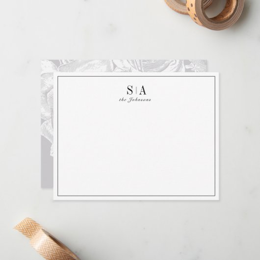 ミニマルなモノグラムパーソナライズされた文房具 ノートカード (正面/裏面インサイチュ)
