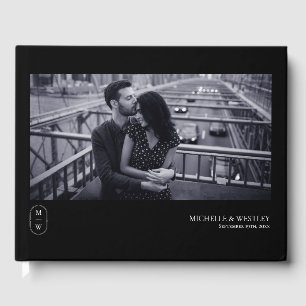 ミニマルなモノグラムブラック&ホワイト結婚の写真 ゲストブック