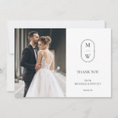 ミニマルなモノグラムブラック&ホワイト結婚の写真 サンキューカード (正面)