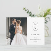 ミニマルなモノグラムブラック&ホワイト結婚の写真 サンキューカード (スタンド正面)