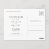 ミニマルなモノグラムモスグリーン日付を保存 ポストカード (裏面)