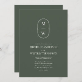ミニマルなモノグラムモスグリーン結婚オールインワン 招待状
