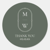 ミニマルなモノグラムモス結婚グリーンありがとう ラウンドシール (正面)
