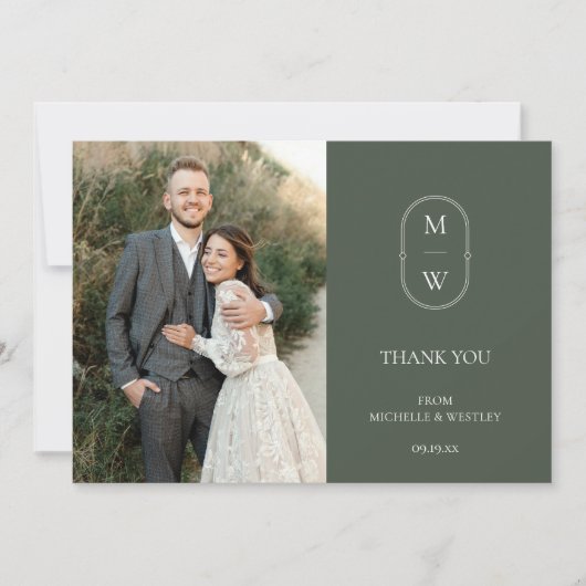ミニマルなモノグラムモス結婚グリーンの写真 サンキューカード (正面)