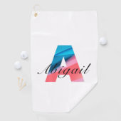 ミニマルなモノグラム文字コーラルブルー白 ゴルフタオル (インサイチュ)