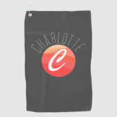 ミニマルなモノグラム文字Cコーラルオレンジグレー ゴルフタオル (正面)