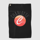 ミニマルなモノグラム文字Cコーラルオレンジブラック ゴルフタオル (正面)