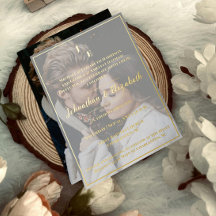 ミニマルなモノグラム結婚フォトの箔招待状