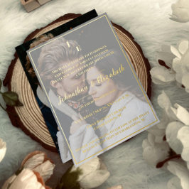 ミニマルなモノグラム結婚フォトの箔招待状 箔招待状