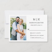 ミニマルなモノグラム結婚写真のQRコード 出欠カード (正面)