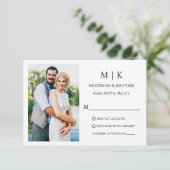 ミニマルなモノグラム結婚写真のQRコード 出欠カード (スタンド正面)