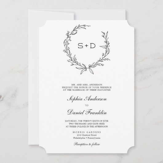 ミニマルなモノグラム フォーマル ウェディング 招待状 (正面)