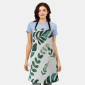 ミニマルなモンステラと緑のパターンモダン- エプロン (着用した状態)