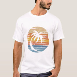 ミニマルなヤシの木のサンセット レトロ サークル グラフィック Tシャツ