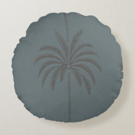 ミニマルなヤシの木柄 ブルーグレー トロピカル ラウンドクッション