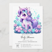 ミニマルなユニコーン赤ちゃんシャワー 招待状 (正面/裏面)