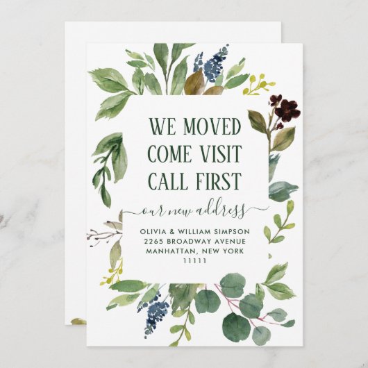 ミニマルなユーカリの水の色の緑の移動 案内状 (正面/裏面)