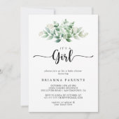 ミニマルなユーカリ女の子の赤ちゃんシャワー 招待状 (正面)