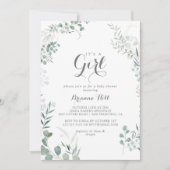 ミニマルなユーカリ女の子の赤ちゃんシャワー 招待状 (正面)