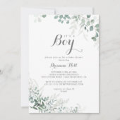 ミニマルなユーカリ男の子の赤ちゃんシャワー 招待状 (正面)