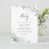 ミニマルなユーカリ男の子の赤ちゃんシャワー 招待状 (スタンド正面)