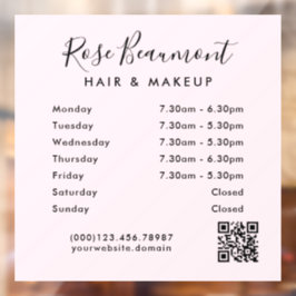 ミニマルなライトピンクの営業時間窓用シール ウィンドウサイン