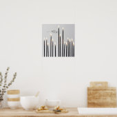 ミニマルなライトブラックラインのキャンドルの炎 ポスター (キッチン)