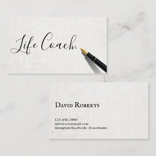 ミニマルなライフコーチカウンセラー手書きスクリプト 名刺 (正面/裏面)