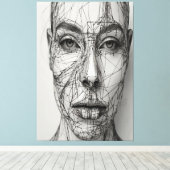 ミニマルなラインアートキャンバス | 抽象芸術ヒト顔 キャンバスプリント (インサイチュ (ウッドフロア))