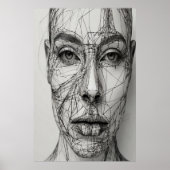 ミニマルなラインアートキャンバス | 抽象芸術ヒト顔 ポスター (正面)