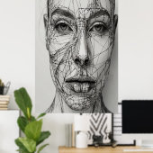 ミニマルなラインアートキャンバス | 抽象芸術ヒト顔 ポスター (ホームオフィス)