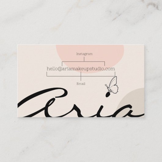 ミニマルなラインアートバタフライメイクアップアーティスト 名刺 (裏面)
