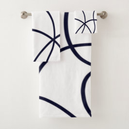 ミニマルなラインアートブラックとホワイト バスタオルセット