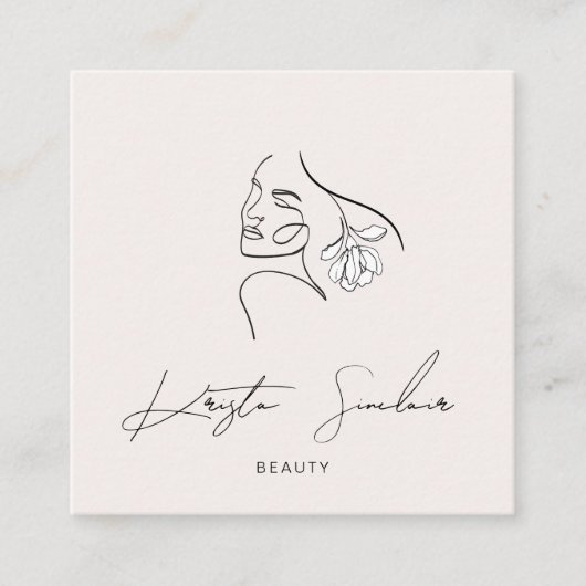 ミニマルなラインアート抽象芸術ロゴ スクエア名刺 (正面)