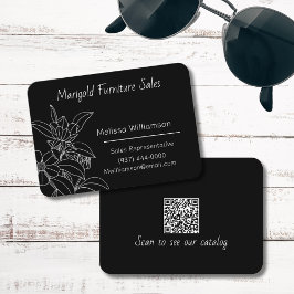 ミニマルなラインイラストレーション花とQRコード 名刺