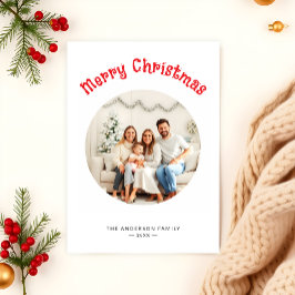 ミニマルなラウンドフォトファミリークリスマスグリーティング シーズンカード