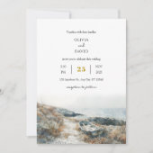 ミニマルなラスティックシーサイドロックショアビーチウェディング 招待状 (正面)